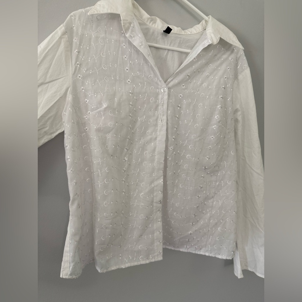 VTG Star City Embroidered Floral Button Up Blouse Long Sleeve White Size S M - Picture 7 of 8